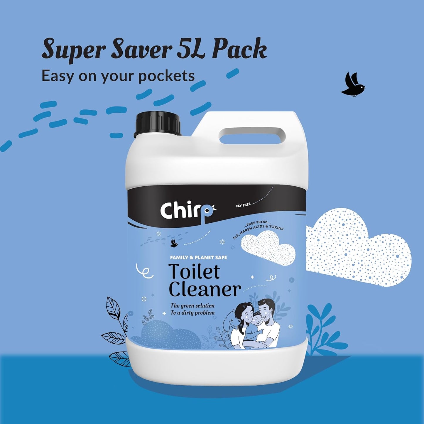Chirp – Toilet Bowl Cleaner Liquid, Natural, Organic, Septic Safe, Fumes-free, For Home and Office (5 Lits)