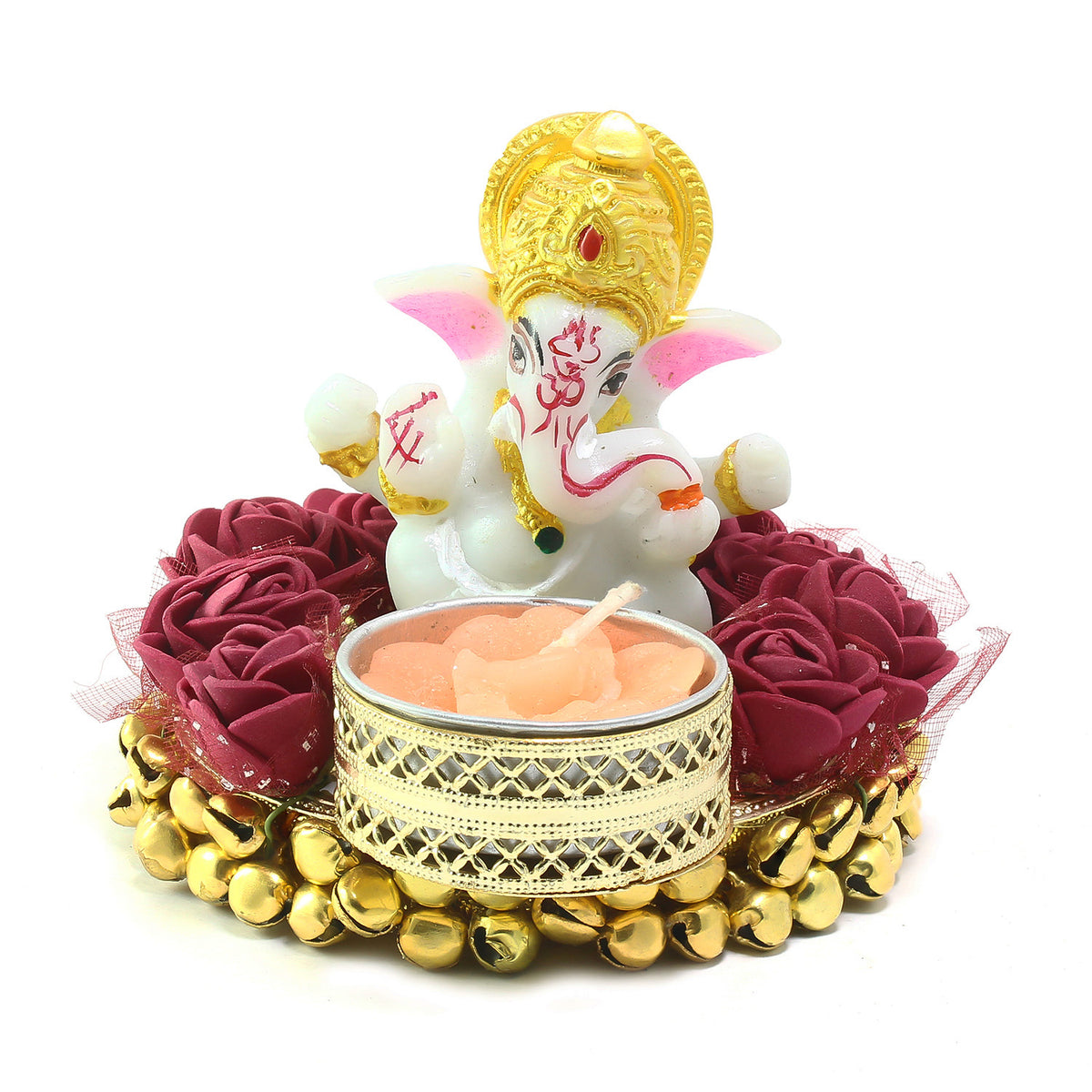 eCraftIndia Lord Ganesha Idol on Decorative Plate with Tea Light Holder - Springkart