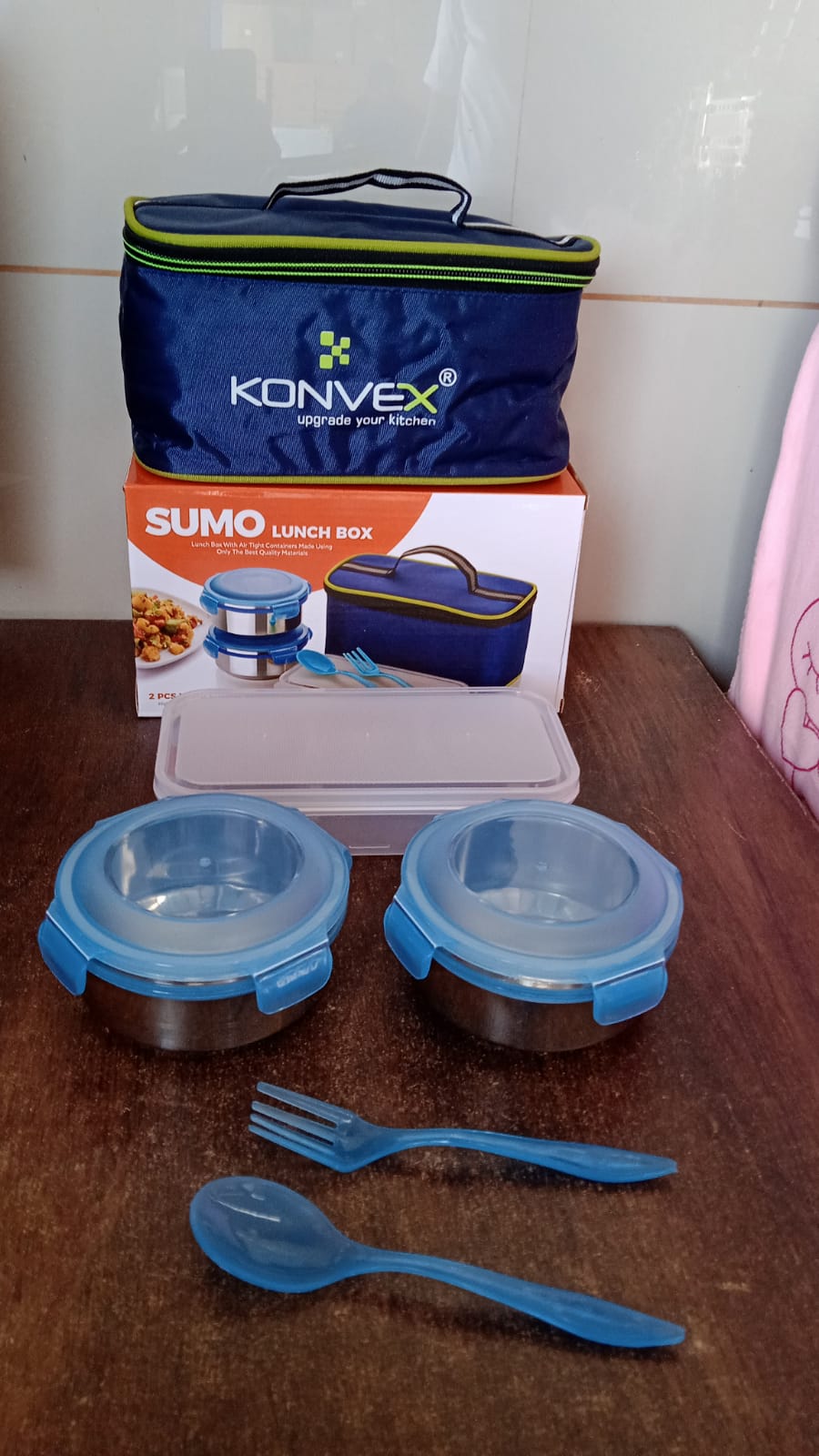 Sumo Lunch Box, with Lunch Bag, Plastic Lunch Box & Plastic Spoon, Fork (2 Pc Set / With Lunch Box) - Springkart