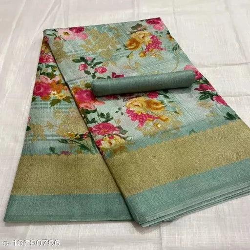 FLORAL PRINT KHADI BLEND SAREE - Springkart