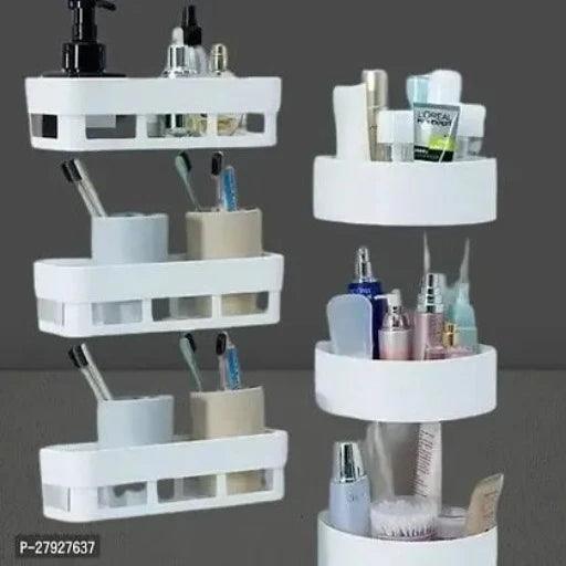3 Bathroom Shelves 3 Corner Wall Shelves Plastic Wall Shelf Number of Shelves 6 White - Springkart