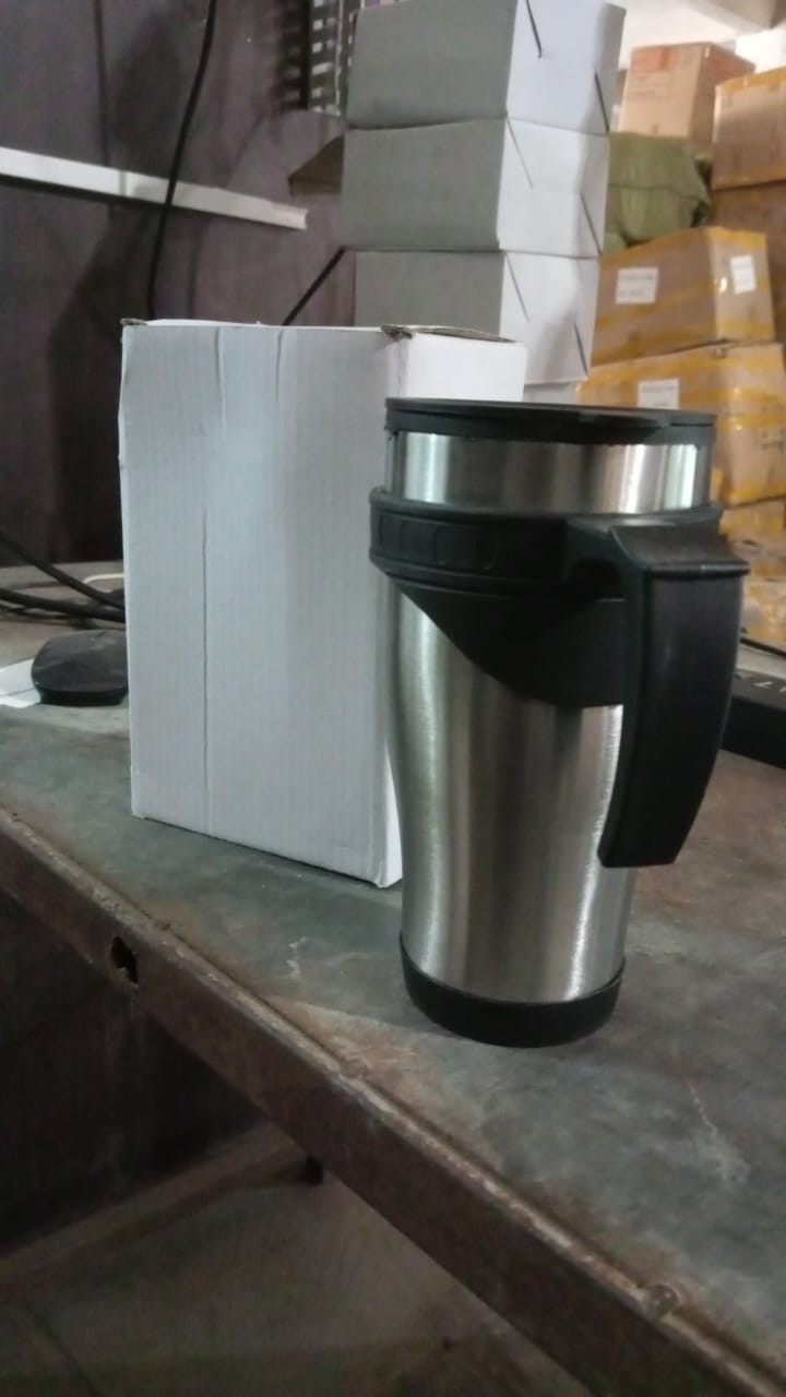Stainless Steel Vacuum Glass Insulated Glass Coffee Cups (With Lid & Handle / 1 pc) - Springkart