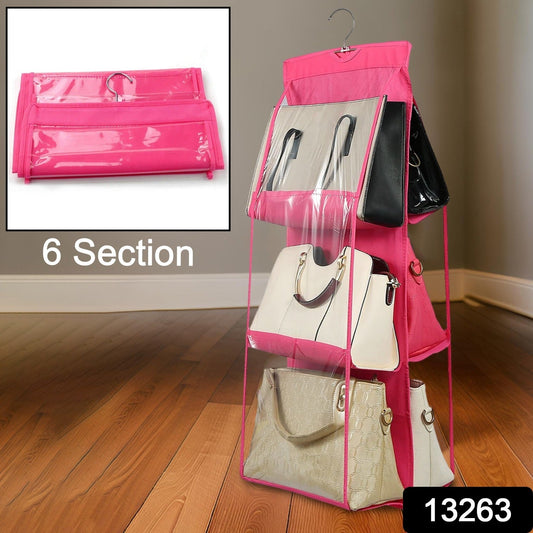 6 Pockets Hanging Purse Handbag Organizer Clear Hanging Shelf Bag (1 Pc) - Springkart