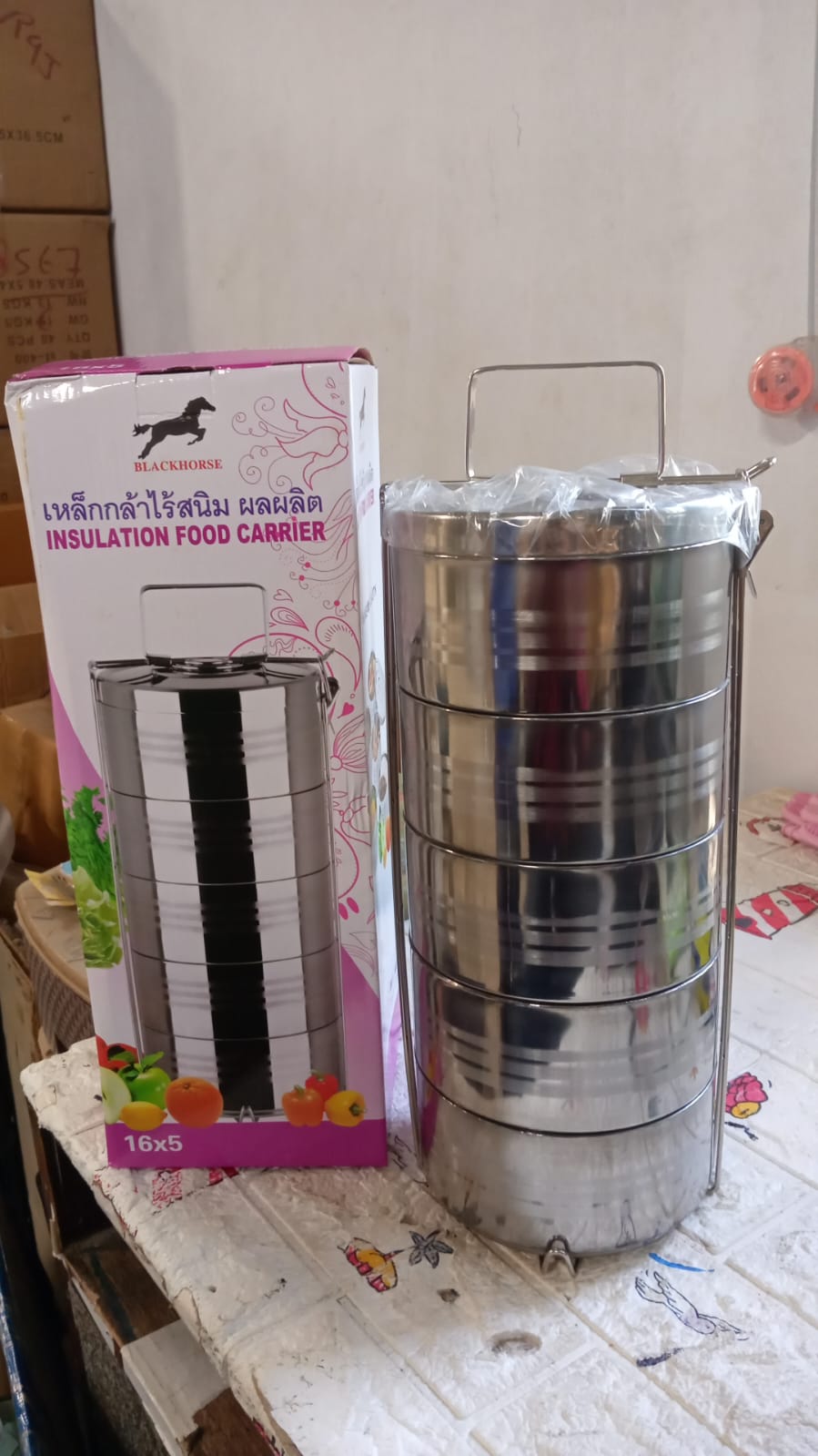 5 Compartment Lunch Box (Stainless Steel): Round Tiffin, Leakproof (16x5") - Springkart
