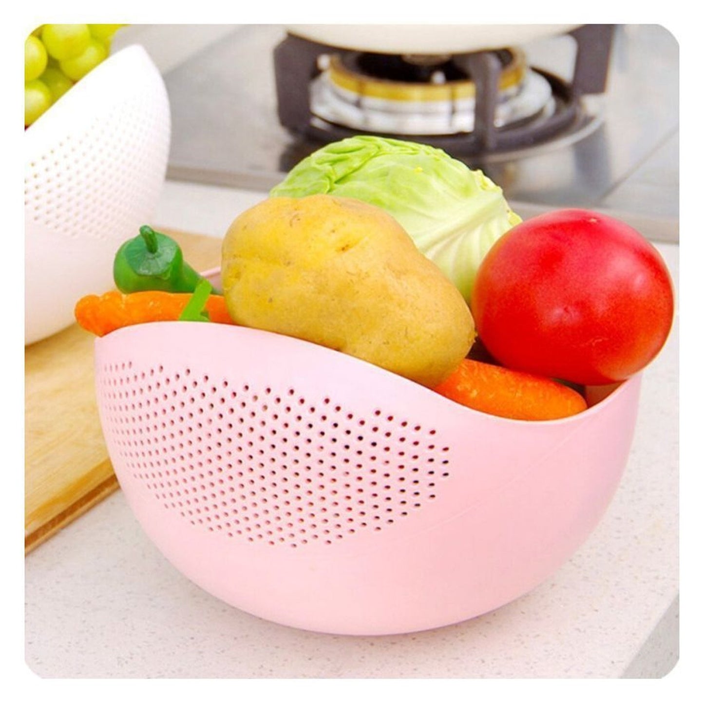 Plastic Rice Bowl / Food Strainer Thick Drain Basket with Handle for Rice, Vegetable & Fruit (set of 3pcs With Brown box) - Springkart