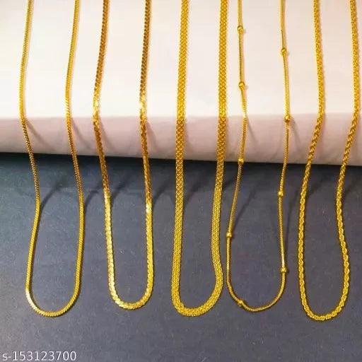 C-7 Premium Quality Brass Gold Plated Fancy 22" Chain(5 Combo) - Springkart