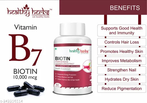 Healthy Herbs Biotin (Vitamin B7) Capsule 10000mcg | For Healthy Hair Growth,60 Capsules - Springkart