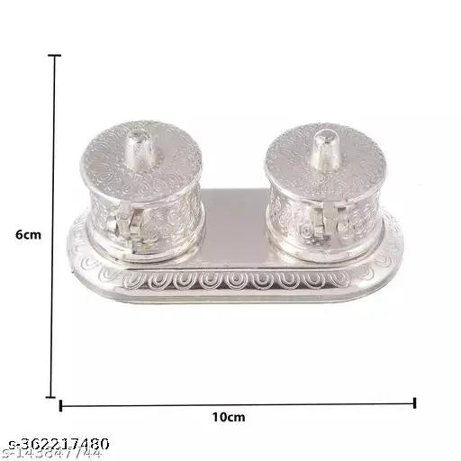 German silver Round Shape Roli-Chawal/Kumkum Box - Springkart
