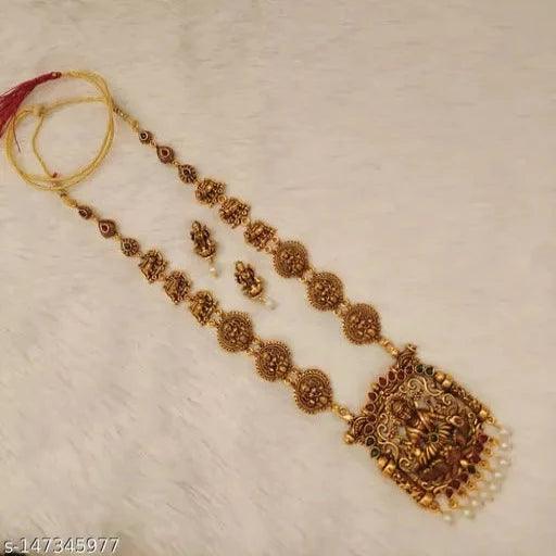 God Laxmi ji Jewellery Set 1 Necklace A Pair of Earrings for Haldi, Festive, Occasions- Red Green Colour - Springkart