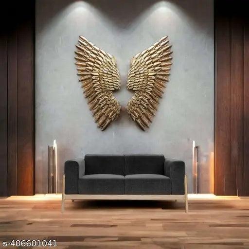 Gold Metal Wings Wall Decor Leaf Wall Hanging Decoration - Springkart