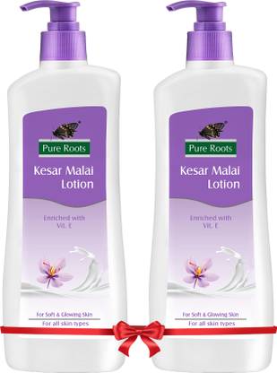 Pure Roots Kesar Malai Body Lotion 400ml (Pack of 2) | Nourishing & Fast Absorbing (800 ml)