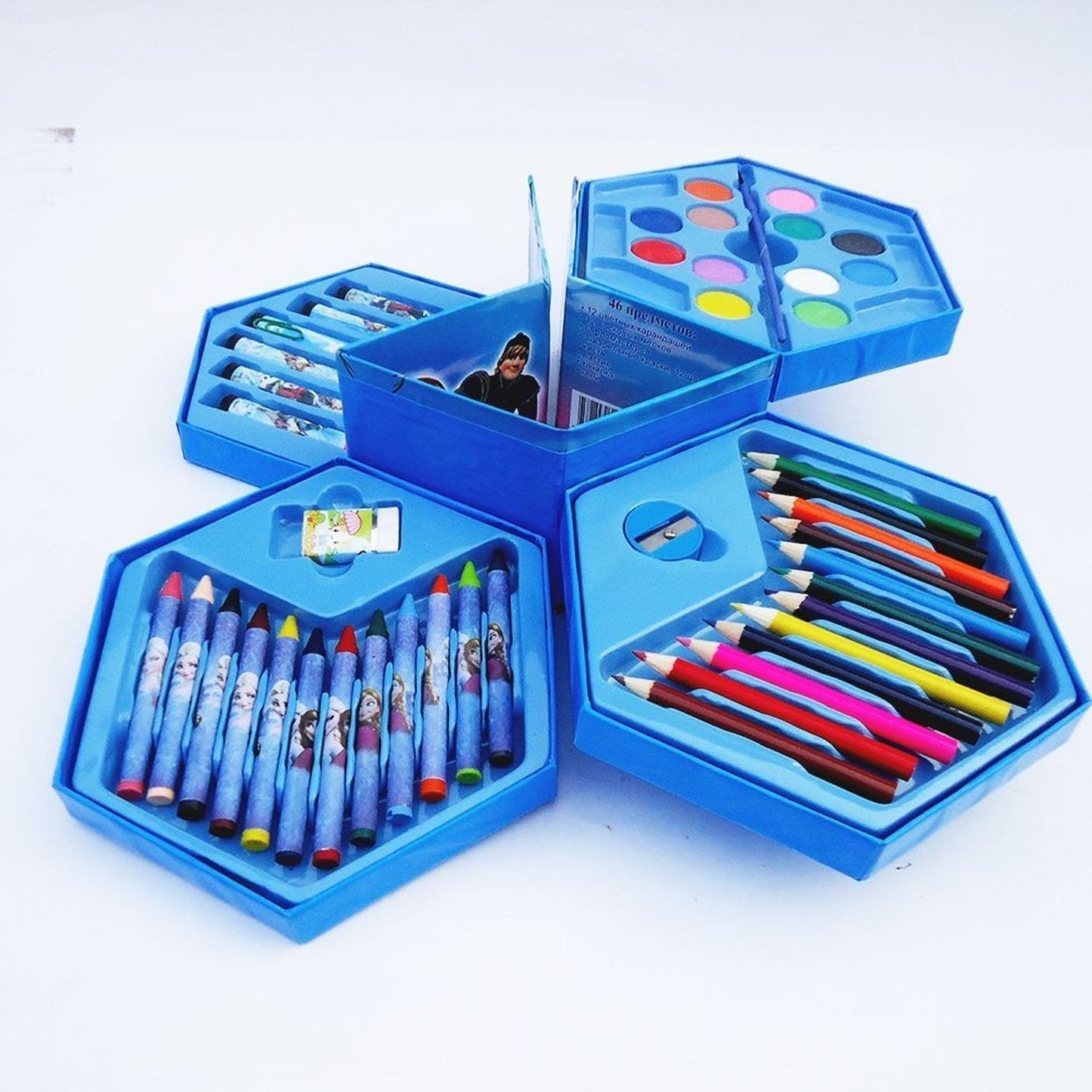 46 Pcs Plastic Art Colour Set with Color , Crayons, Oil Pastel and Sketch Pens - Springkart