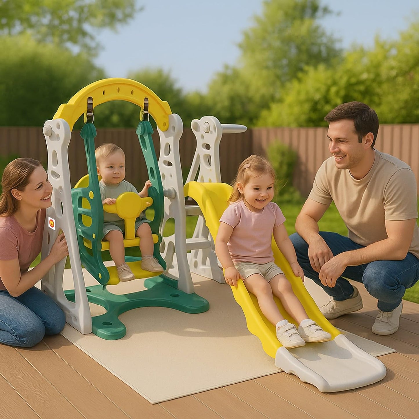 OK PLAY 3 in 1 Penguin Play Set for 2-5Years |Slide | Swing | Basketball | Perfect for Home, School & Playground | Easy Assembly | Compact | Safe & Fun Activity Toy | 152 x 133 x 104cm | Yellow&Green