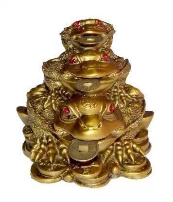 Triple Frog Family With Money Coin & Ingot for health Wealth Power & Prosperity - 10 cm - Springkart