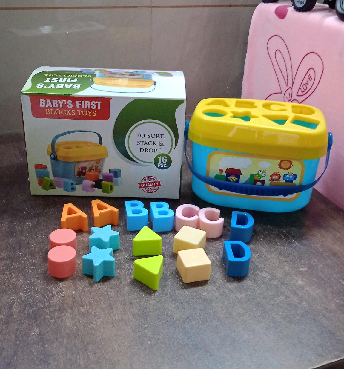 Baby First Block Set for Kids Non-Toxic Abcd Geometric Shape Sorting & Stacking Toy (1 Set) - Springkart