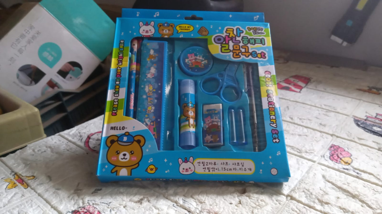 10 Pcs Set Stationary Set Including Pencil Ruler Rubber Pencil Sharpener Glue Ballpoint Pen Scissors Pencil Cover, School, Office Product Gift - Springkart