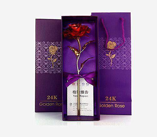 879 24k Artificial Golden Rosegold Red Rose With Gift Box (10 Inches) - Springkart