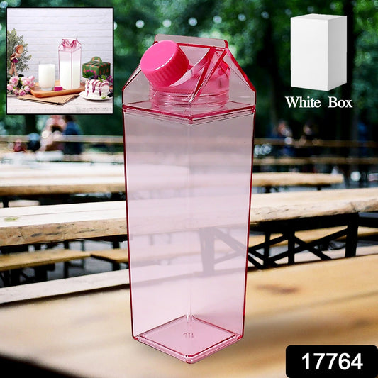 Plastic Milk Carton Colorful Clear Water Bottle, 17 Oz Portable Milk Box Leakproof Square Juice Bottle for Outdoor Sports Travel Camping - Springkart