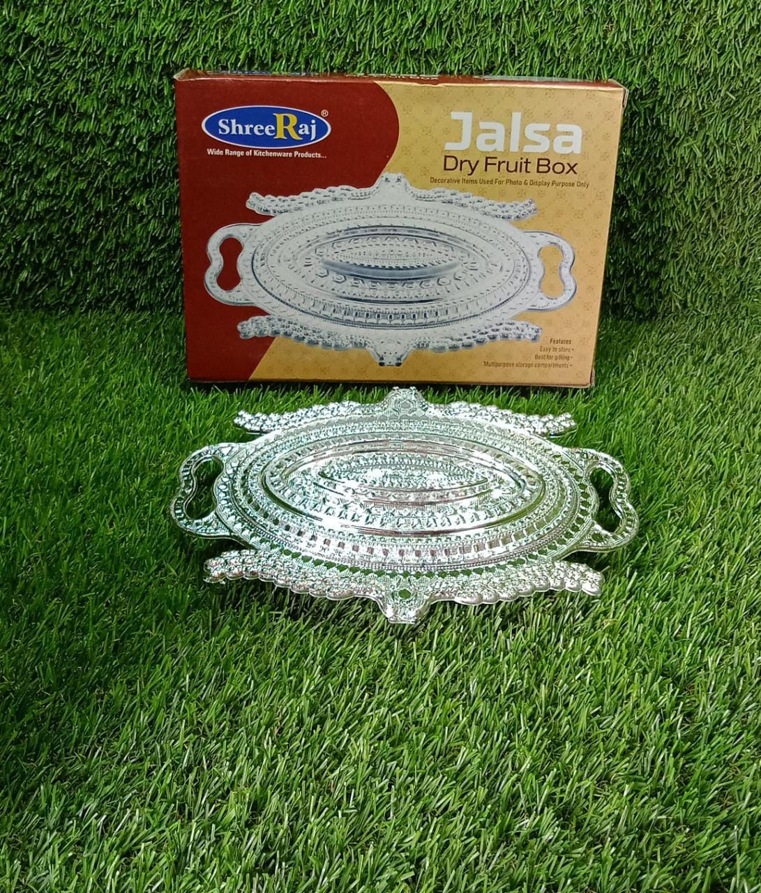 Plastic Peacock Dry Fruit Silver Finish Serving Tray - Springkart