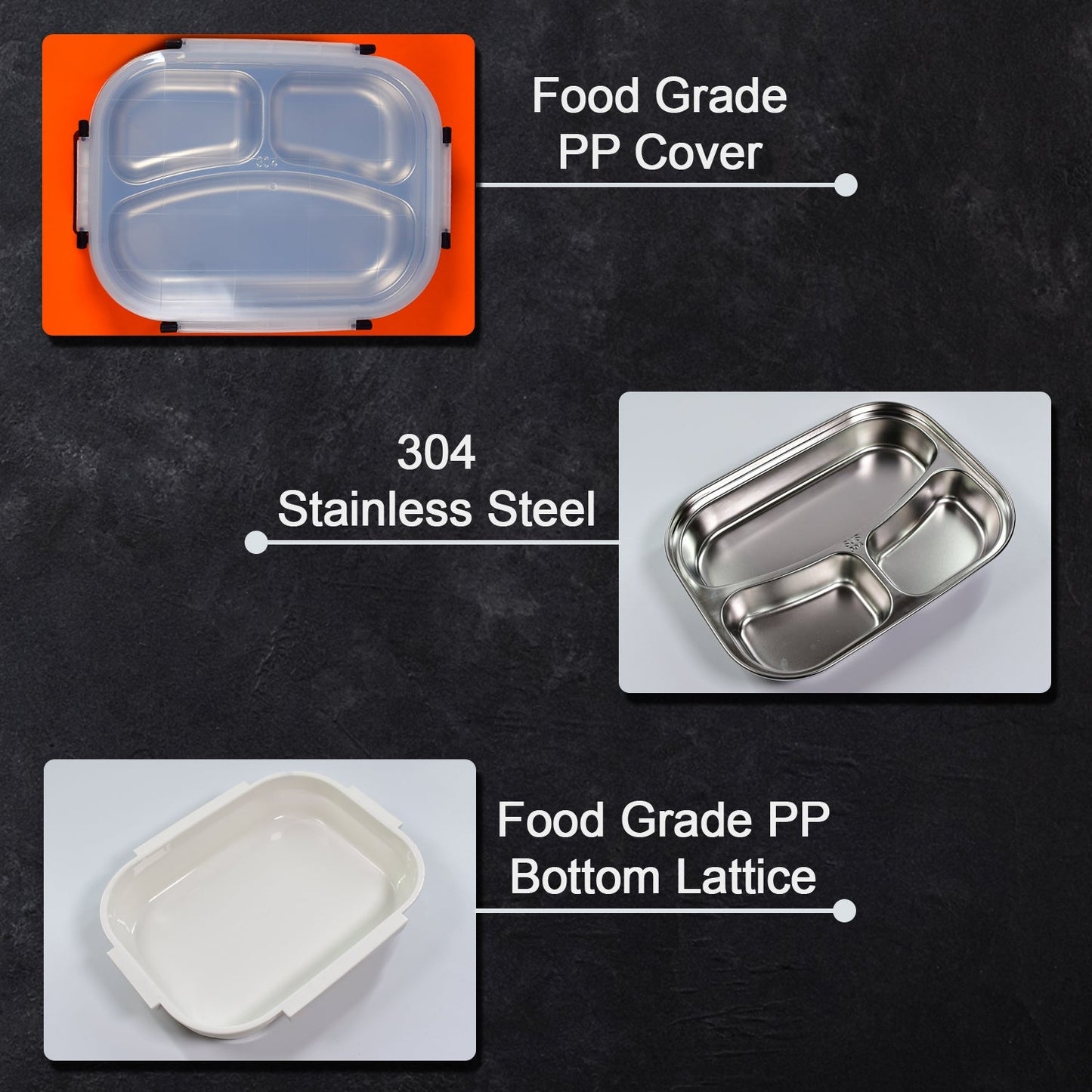 White Transparent Lunch Box for Kids and adults, Stainless Steel Lunch Box with 3 Compartments. - Springkart