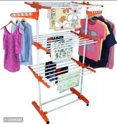 Useful Steel, Plastic Floor Cloth Dryer Stand Double Poll Three Tier Strong Cloth Rack - Springkart