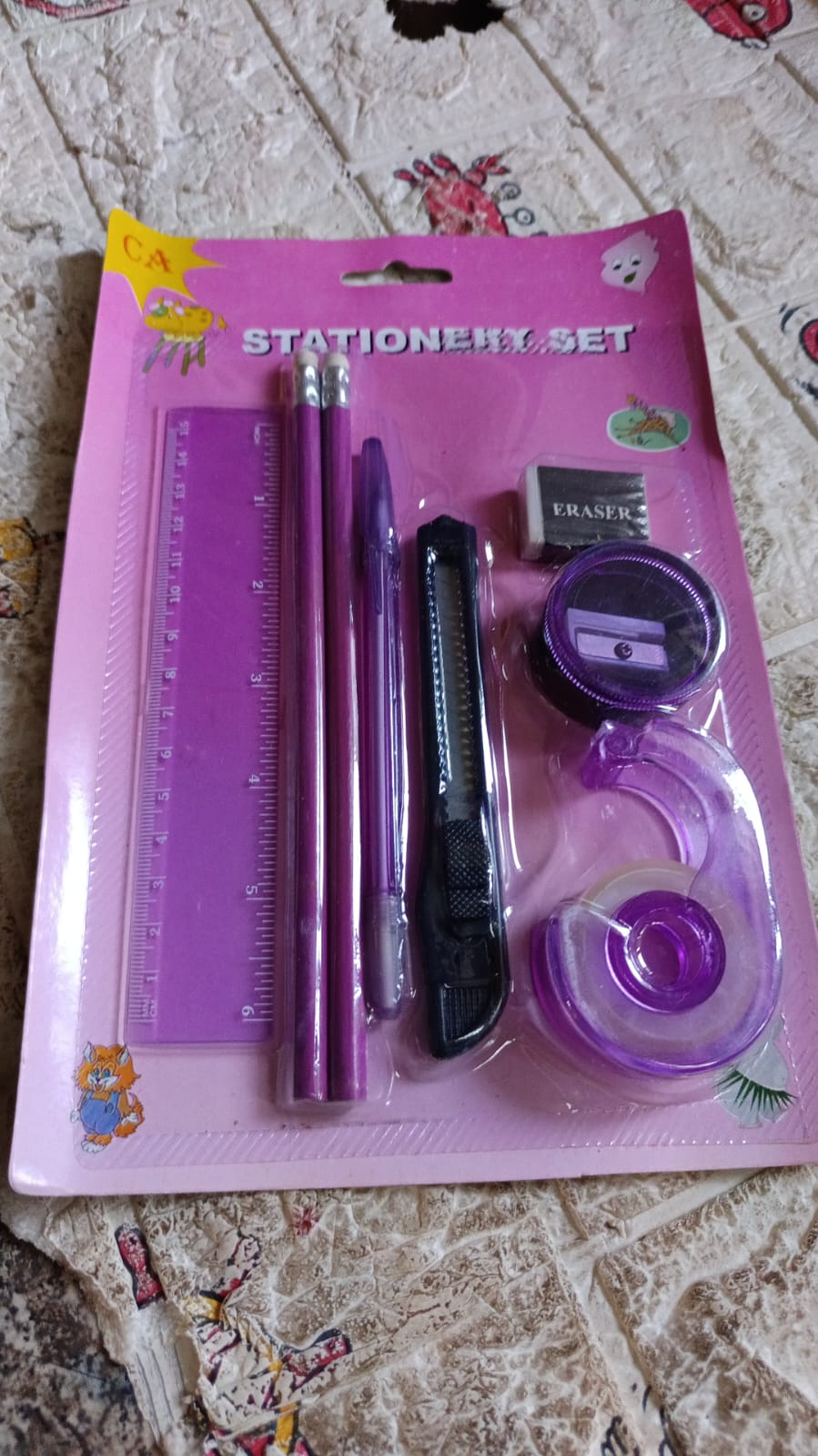 Stationary Sets For kids (8 pcs set), Educational item And gift set for kids Set includes 2 pencil, ruler, sharpener, eraser, cutter, tap and pen. - Springkart