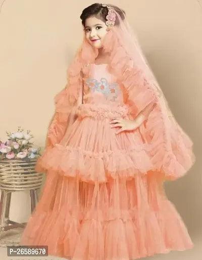 Trendy Peach Net Frocks For Girls Payment:- Pre-paid - Springkart