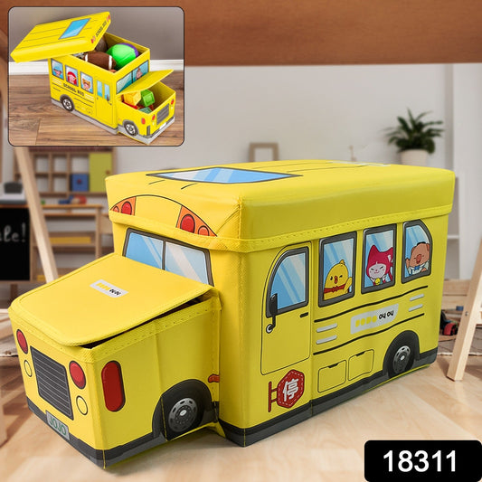 School Bus Shaped Portable Foldable Toy Box Storage with Lid (1 Pc) - Springkart