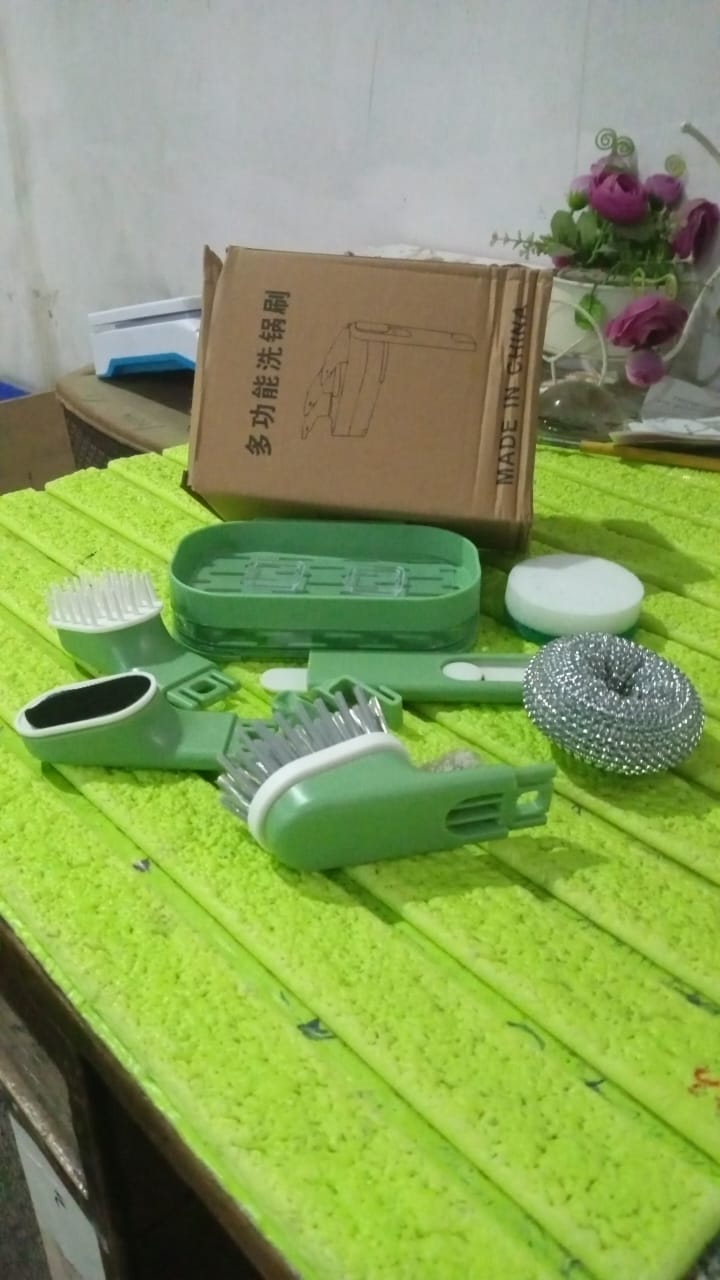 Dish Brush Set with Handle, Replacement Heads, Drain Tray in Kitchen (9 Pcs Set) - Springkart