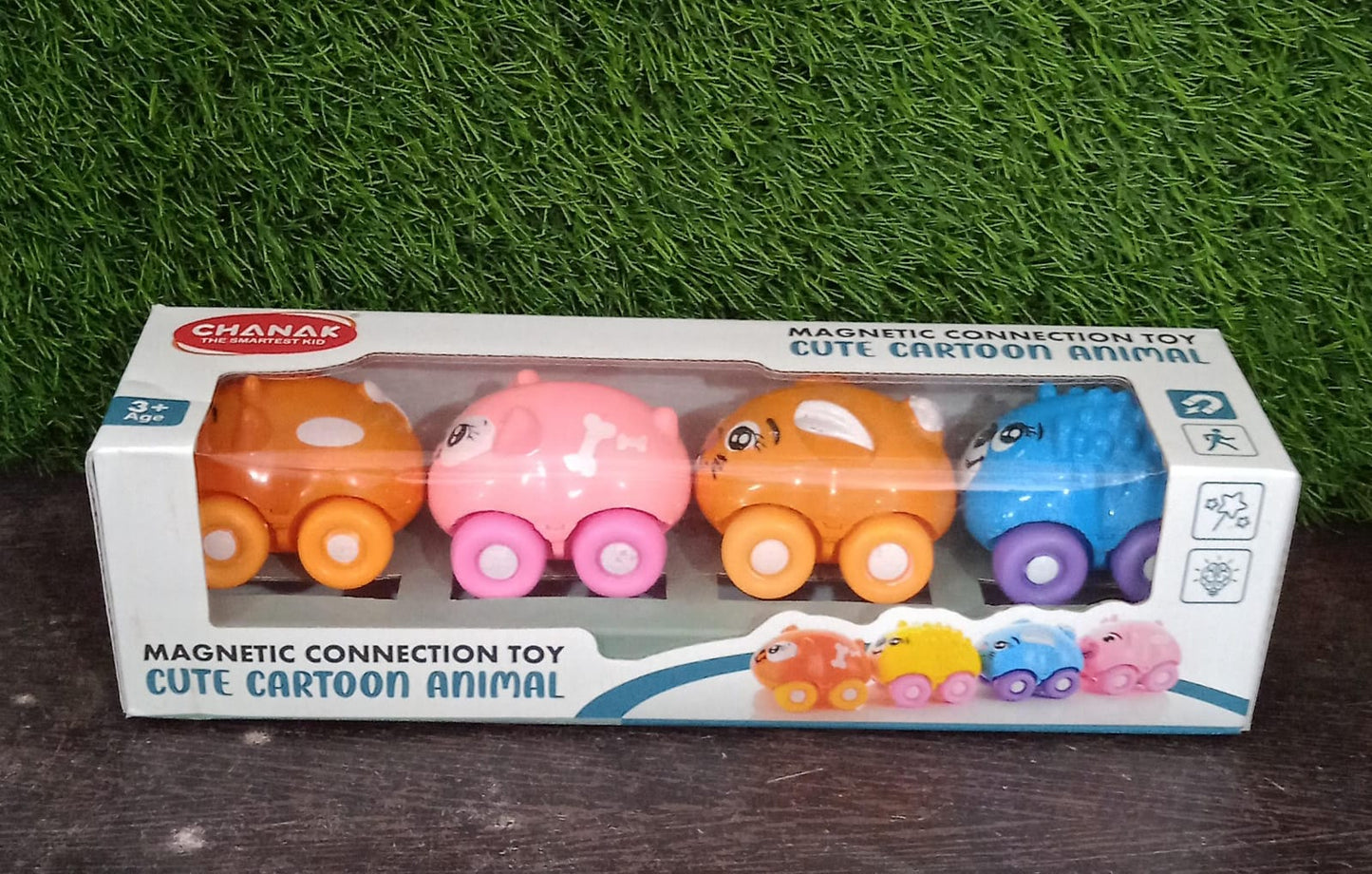 Magnetic Connection Toy, Cute Cartoon Animal, Colorful Magnetic Mini Cartoon Animal Car Intelligence Kids Toy Home Decor, Train Set (4 Pc Set) - Springkart