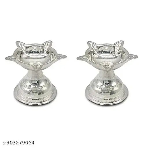 German Silver 5 Star Diya For Pooja -2.5"inch 60 Grams - Springkart