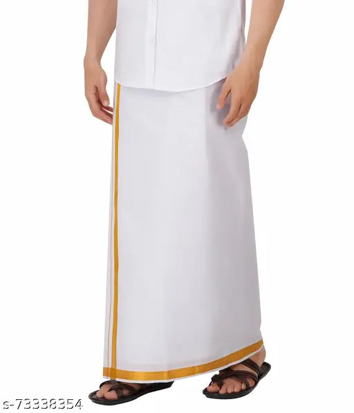MENS UNSTITCHED GOLDEN BORDER 2 METER DHOTI - Springkart