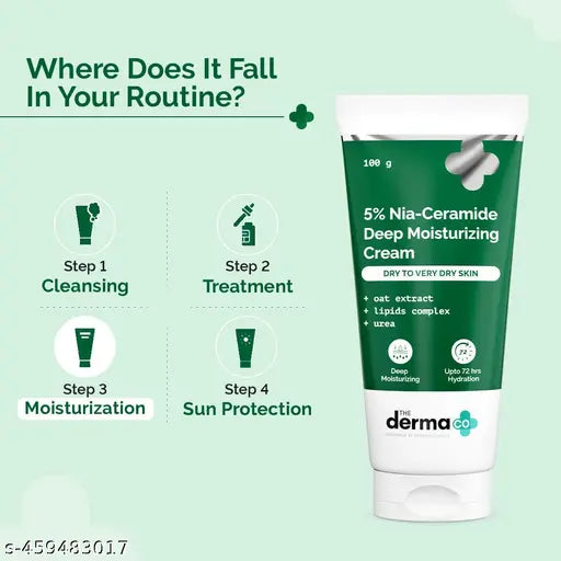 The Derma Co 5% Nia-Ceramide Deep Moisturizing Cream | 5% Niacinamide,1% Ceramide | 72hrs.Hydration | Urea, Lipids & Oat Extracts | Moisturizer for Dry to Very Dry Skin-100g