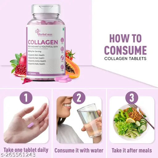 Herbal max Collagen Tablet to support youthful skin Collagen 60 Tablet - Springkart