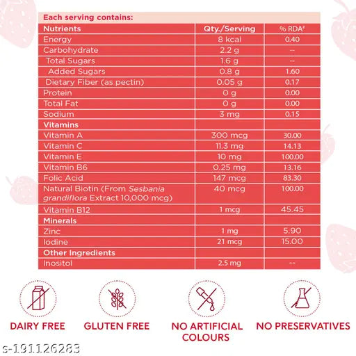 Biotin Hair Gummies, with Zinc, Vitamin C, A, and E, Vegan, Gluten Free, 30 Biotin Gummies - Springkart