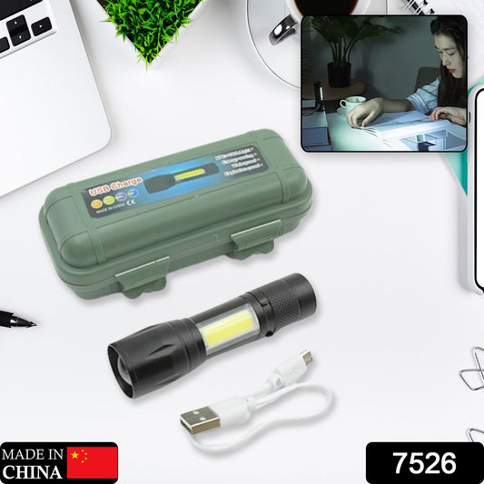 LED Flashlight Rechargeable USB Mini Torch, Ultra Brightest Zoom Flash Light Handheld Pocket Compact Portable Tiny Lamp with COB Side Lantern, High Power Tactical Travel Emergency Flashlights - Springkart