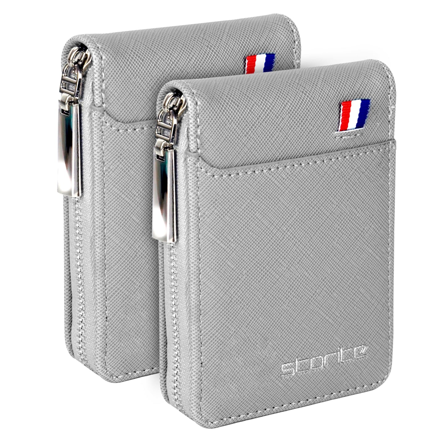 Storite PU Leather 9 Slot Vertical Credit Debit Card Holder Money Wallet Zipper Coin Purse for Men Women (Grey - 11.5 x 2 x 8 Cm) - Springkart