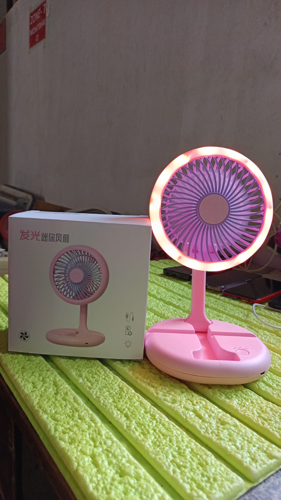 USB Rechargeable Portable Fan With LED Light Heavy Duty & Foldable Fan With Charging Port Home, Outdoor, Temple - Springkart