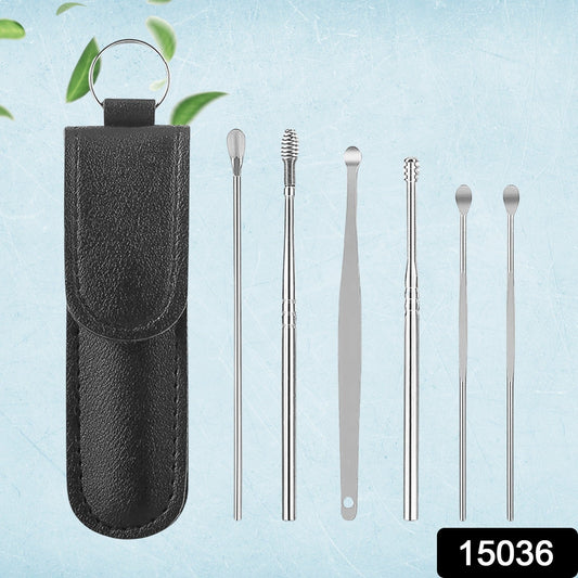 15036 6-in-1 Ear Wax Cleaner- Resuable Ear Cleaning Tools Leather Pouch - Springkart