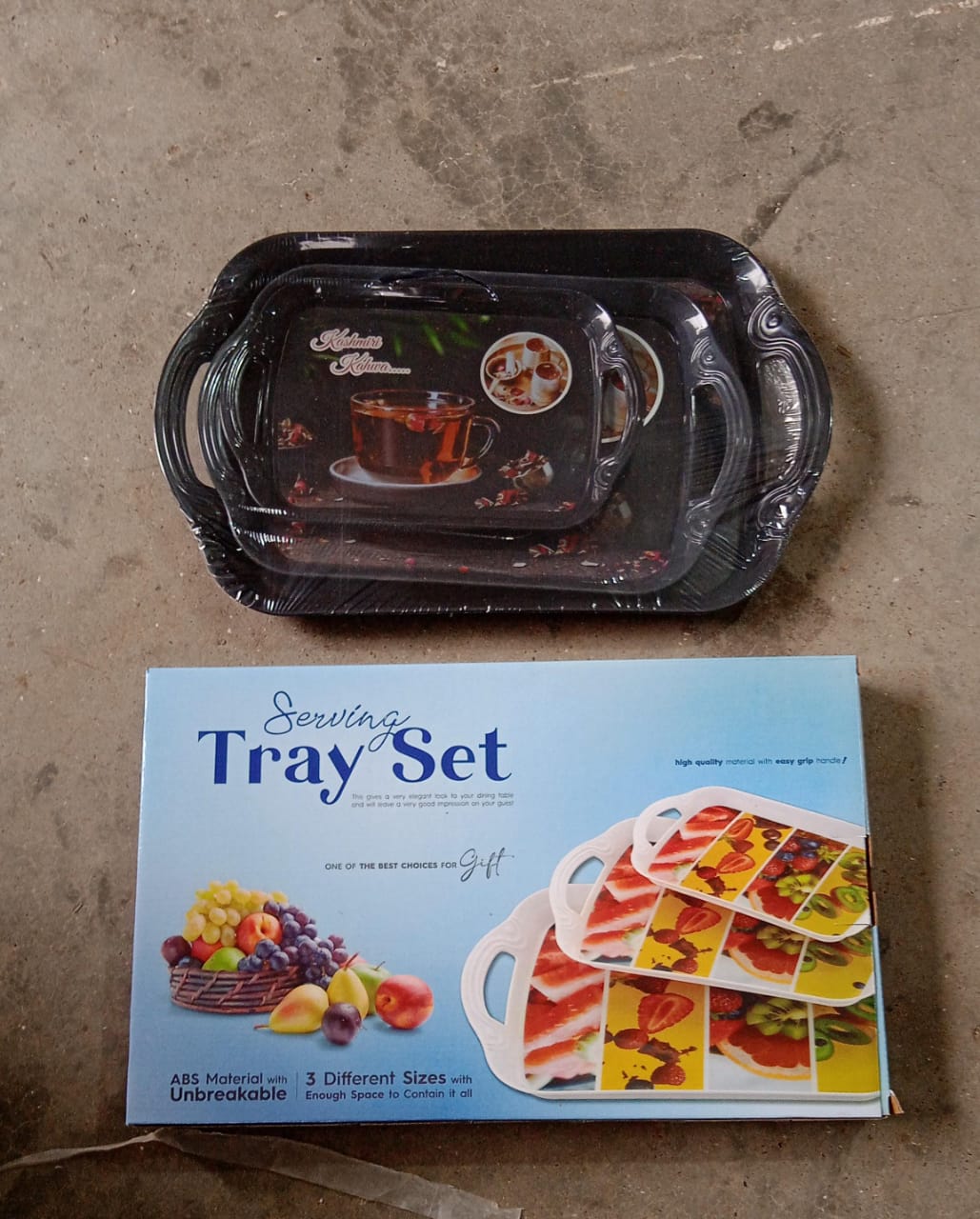 Serving Tray Set (Pack of 3 Pcs) (Small, Medium, Large) (Multicolour) - Springkart