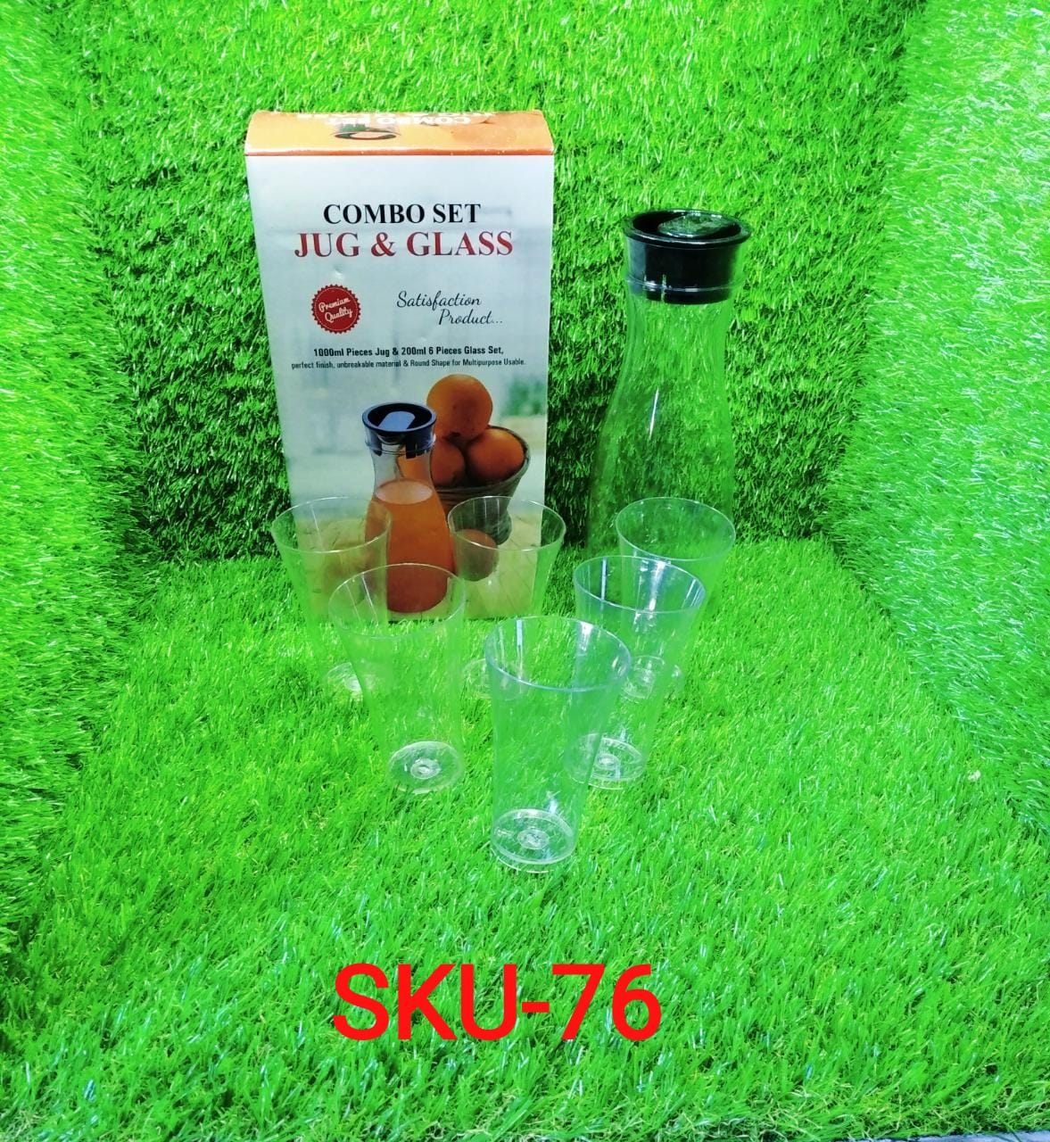 Transparent Unbreakable Water Juicy Jug and 6 Pcs. Glass Combo Set for Dining Table Office Restaurant Pitcher - Springkart