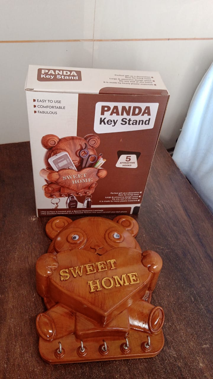 Cute Plastic Panda Key Holder, Wall Key Rack with 5 Hooks (1 Pc) - Springkart