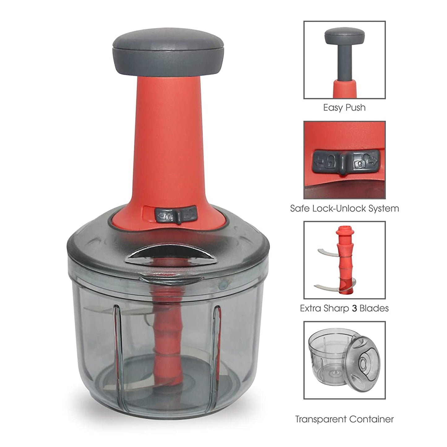 5901 Matte Finish Manual Hand Press Chopper For Kitchen Mini Handy Compact Chopper With 3 Blades For Effortlessly Chopping Vegetables Fruits For Your Kitchen. - Springkart