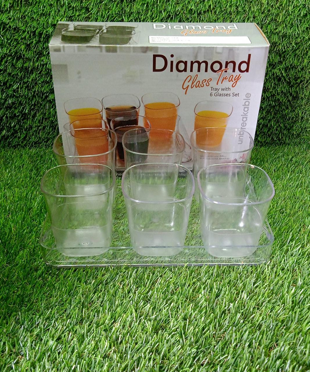 6pc Glasses Set With tray Stylish Transparent Water Glass / Juice Glass / Beer Glass / Wine Glass Plastic Glass Set - Springkart
