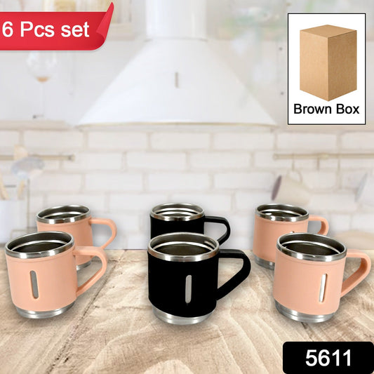 Stainless Steel Vacuum Coffee / Tea Cup, Tea Mug Hot Insulated Double Wall Stainless Steel, Coffee, and Milk Cup with Handle Easy To Carry: Coffee Cup (6 pc) - Springkart
