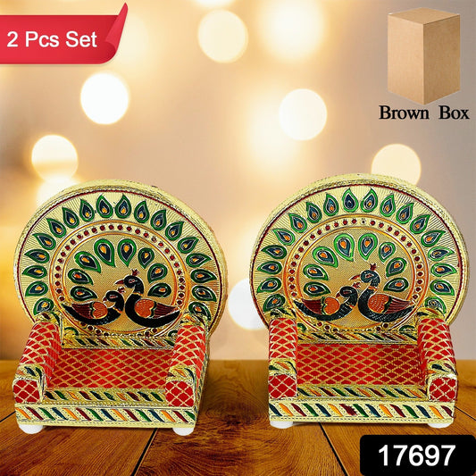 Meenakari Work Laddu Gopal Singhasan for Pooja Mandir Wooden Krishna Ladoo Bal Gopal Sofa Asan, Home Decorative Premium Look Decorative Singhasan Suitable For Home, Office, Restaurant (2 Pc Set) - Springkart