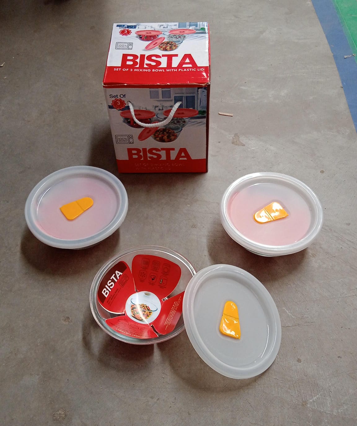 Bista Glass Serving & Mixing Bowls with Plastic Lid | Oven & Microwave Safe & Dishwasher Safe | Scratch Resistant | Transparent | For Household Gift For Birthday (3 Pcs set / 250 ML Approx) - Springkart