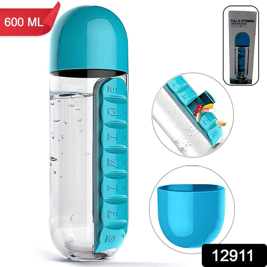 Pill & Vitamin Bottle, Water Bottle Multi Functional Use for Traveling & Outdoor Use Water Bottle, Travelling kit, Summer Special Bottle (600 Ml / Mix Color ) - Springkart