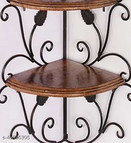 Beautiful Handicraft Wooden 3-Tier Corner Rack Shelf for Living Room (Brown, 26 X 13 X 9 Inches)