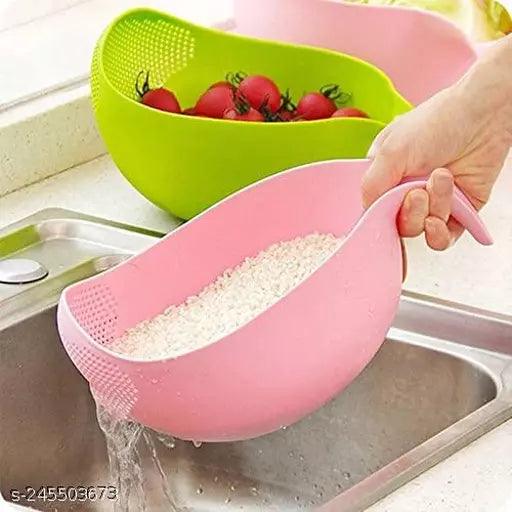 Rice Fruits Vegetable Noodles Pasta Washing Bowl (Pink, Green) PACK OF 2 - Springkart